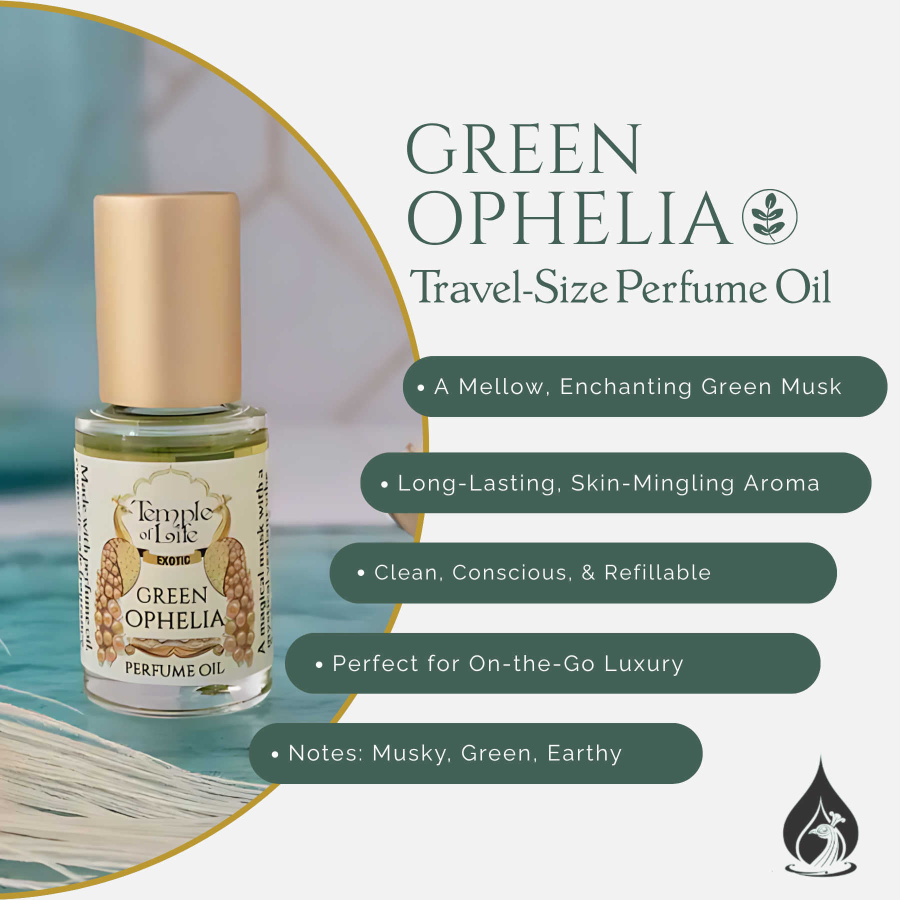 Green Ophelia | Exotic Perfume Oil Travel-Size | Green Musk Aroma