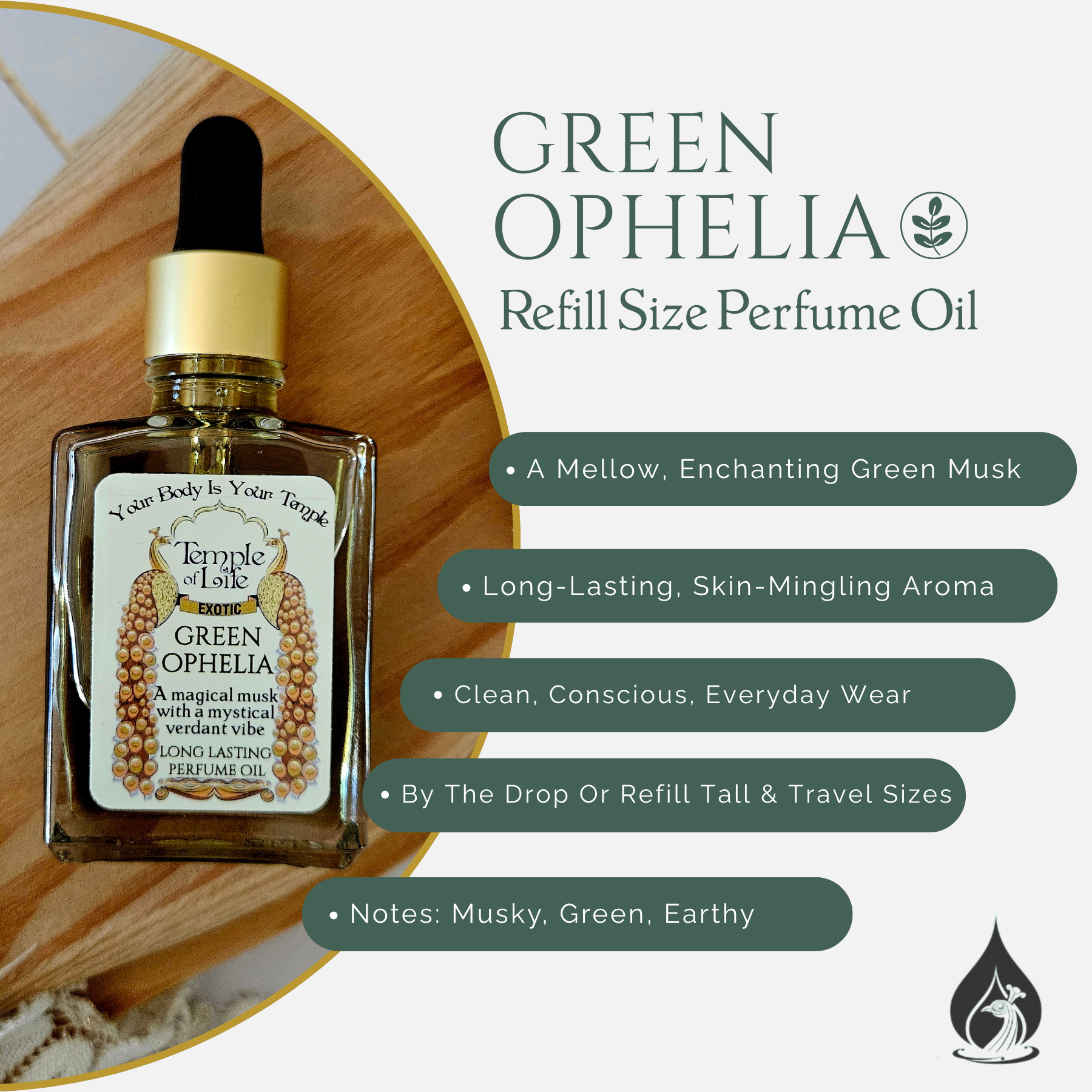 Green Ophelia | Exotic Perfume Oil Refill | Green Musk Aroma