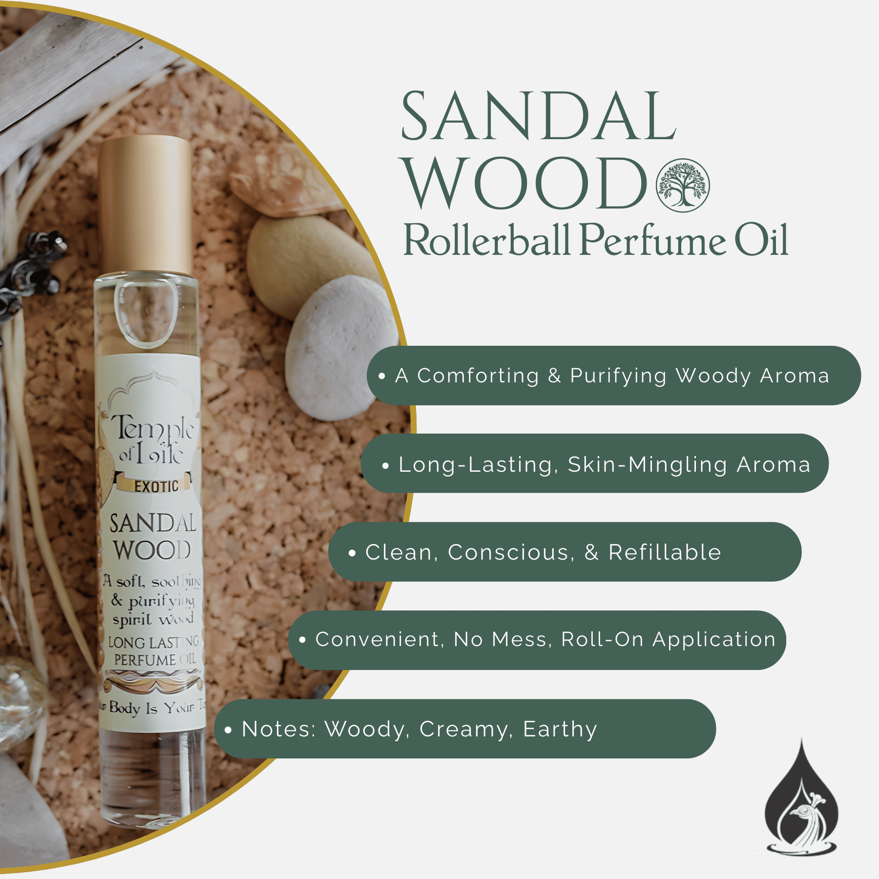 Sandalwood | Exotic Perfume Oil Roll On | Clean Woody Scent