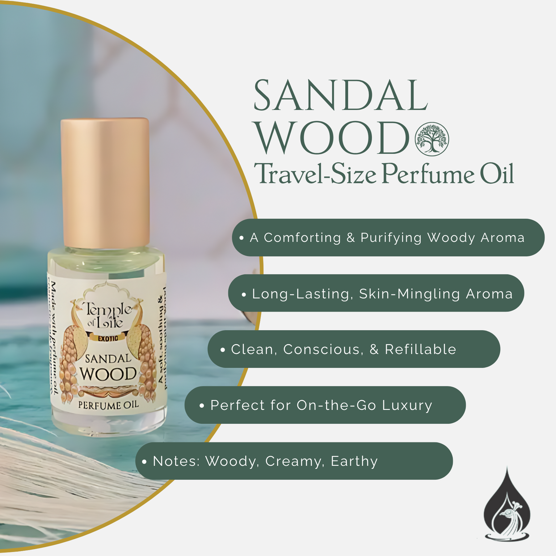 Sandalwood | Exotic Perfume Oil Travel-Size | Clean Woody Scent