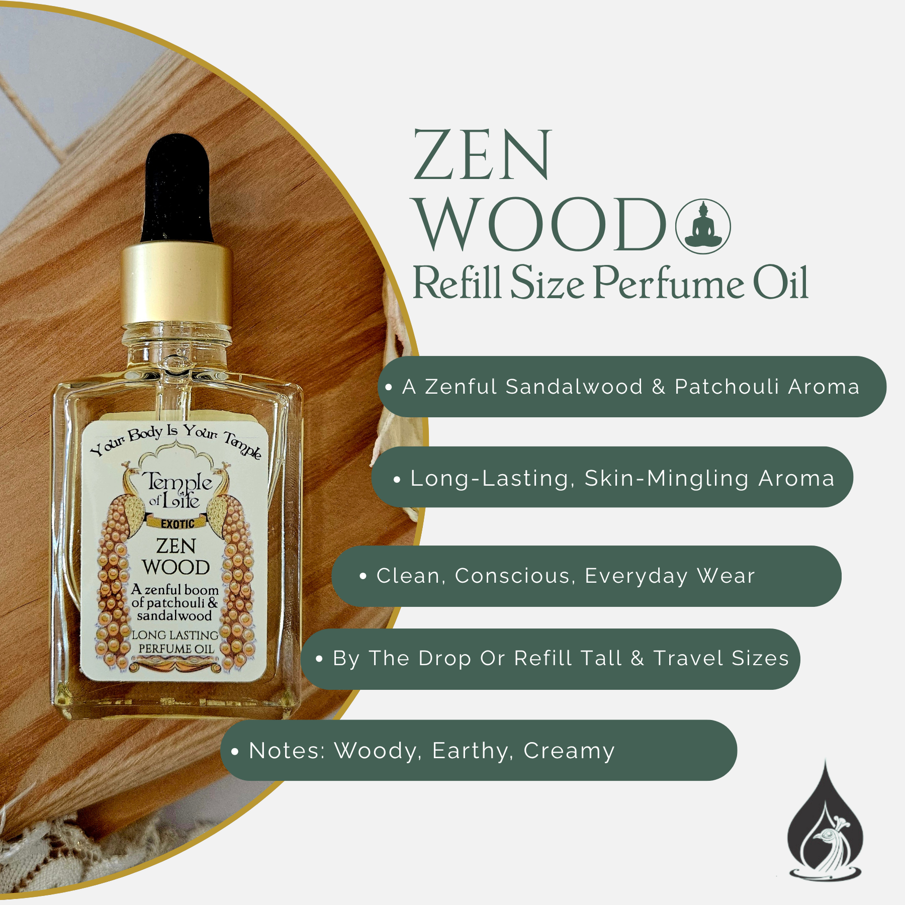 Zen Wood | Exotic Perfume Oil Refill | Sandalwood Patchouli