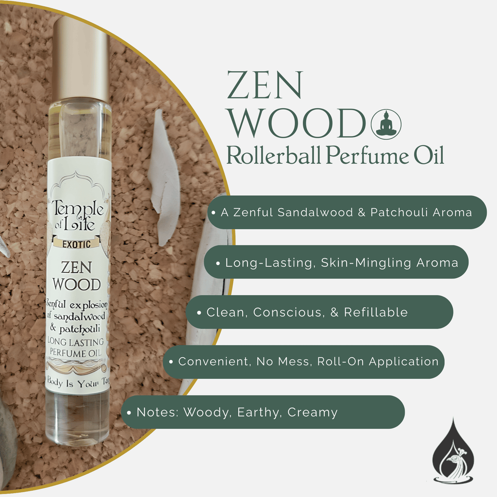 Zen Wood | Exotic Perfume Oil Roll On | Sandalwood Patchouli