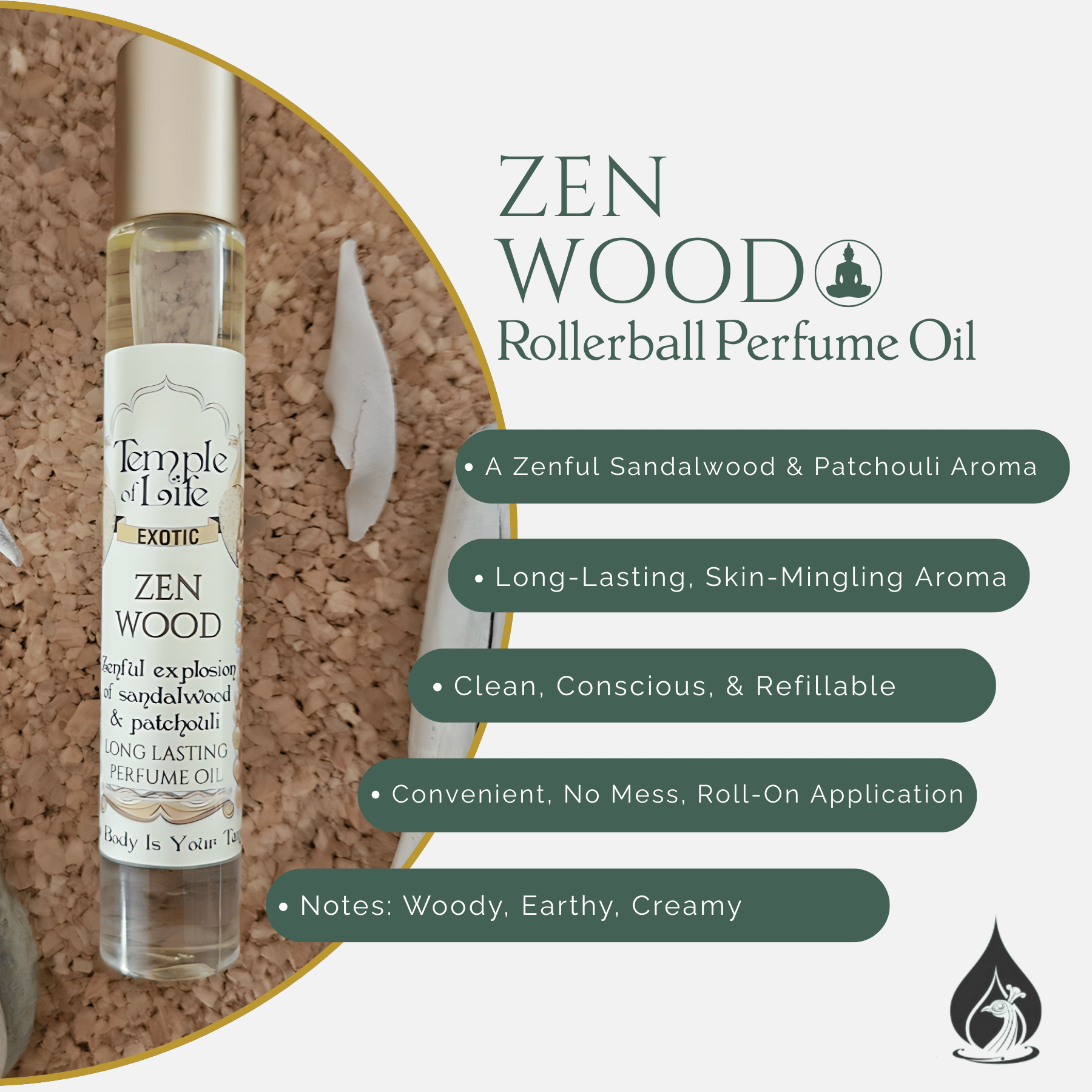Zen Wood | Exotic Perfume Oil Roll On | Sandalwood Patchouli