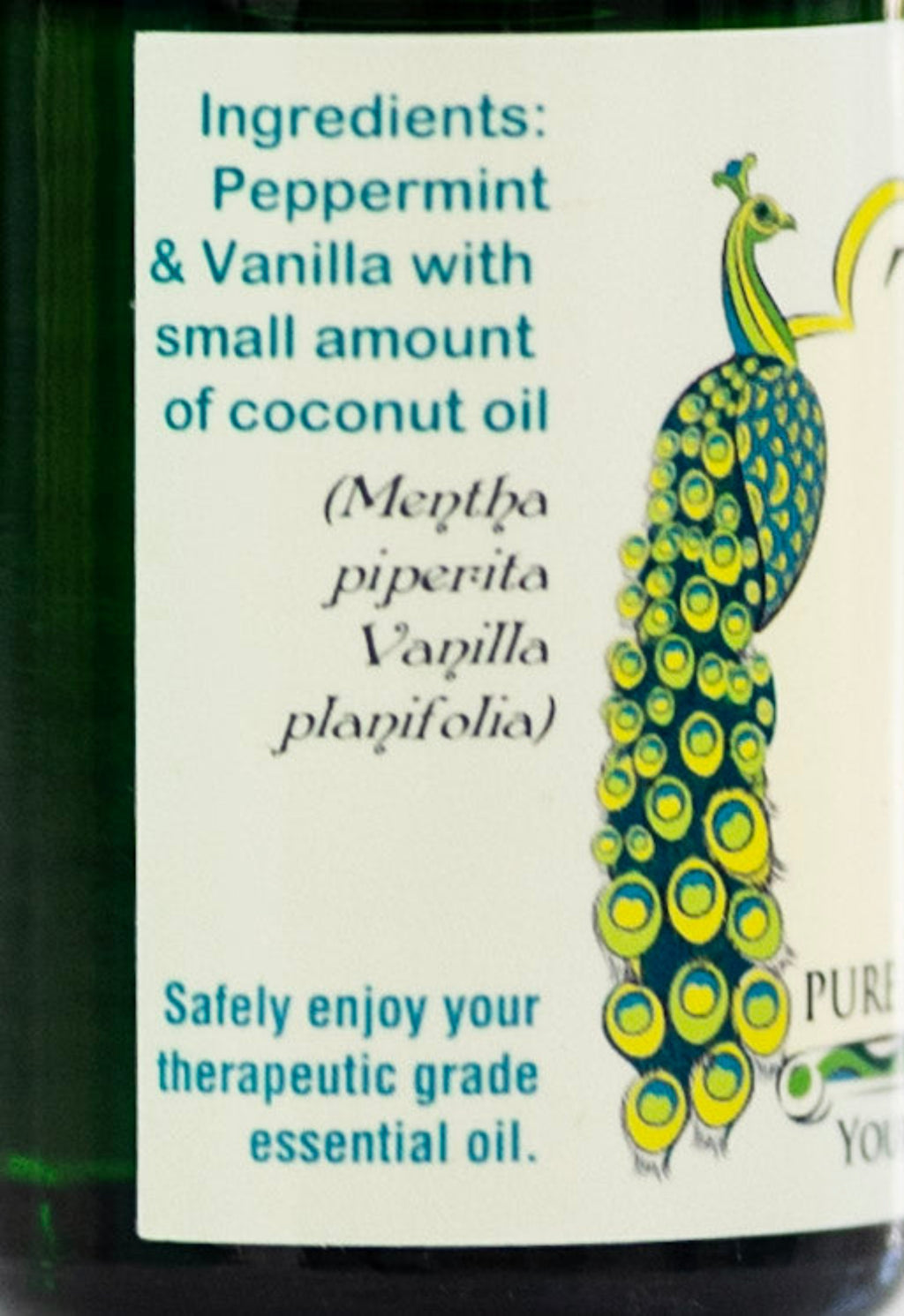 Bottle of Candy Cane essential oil with ingredient list of peppermint and vanilla.