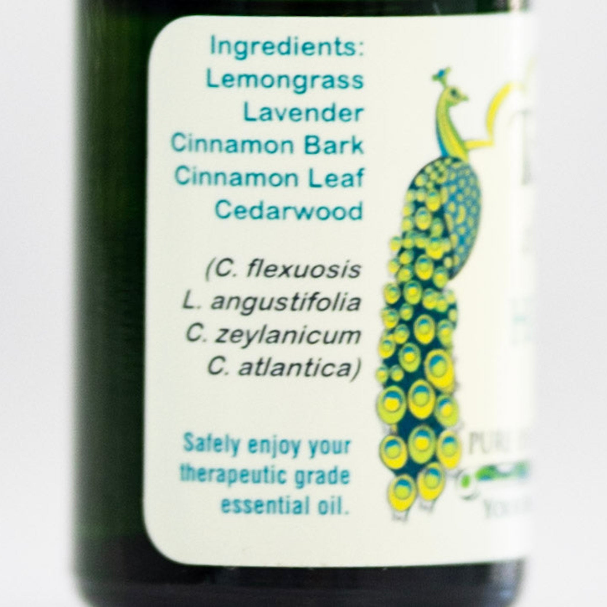 Bottle of essential oil with a label showing ingredients of Healers Oil.