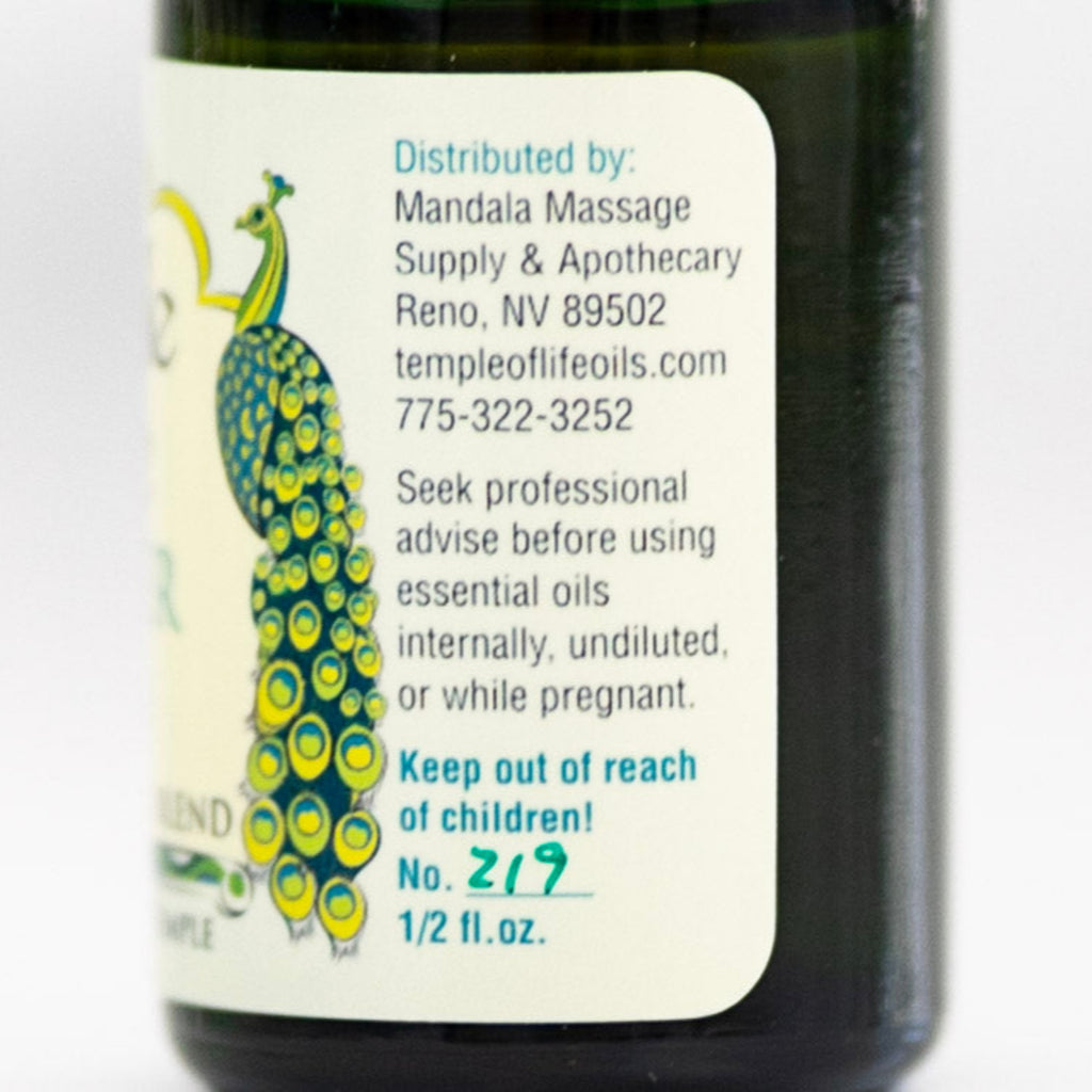 Informational bottle label for essential oils.