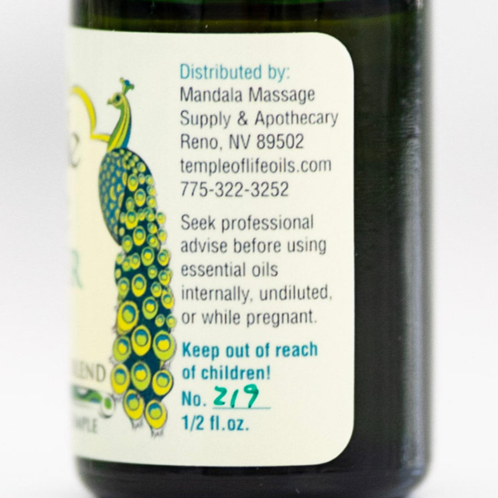 Informational bottle label for essential oils.