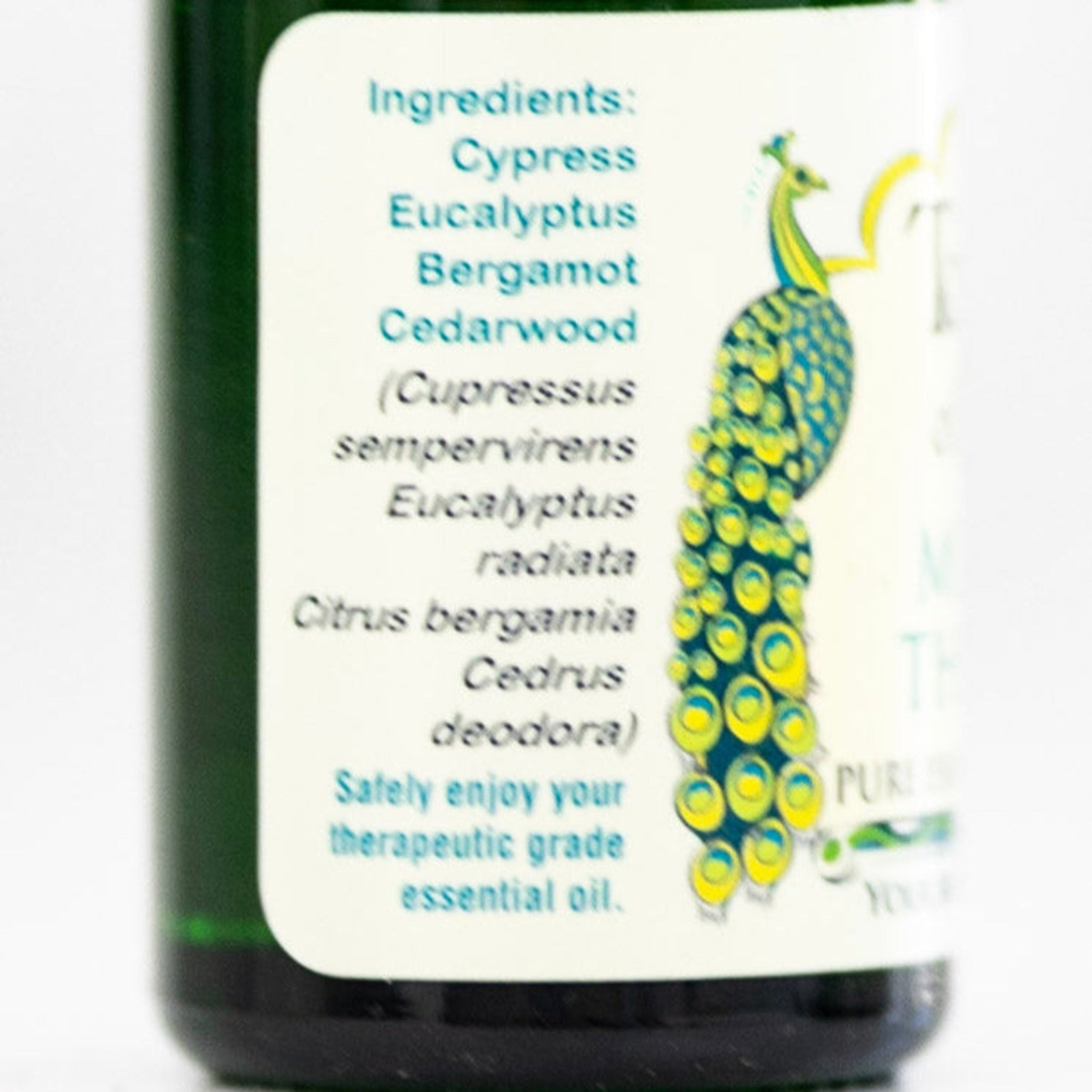 Ingredient label for Muscle Therapy essential oil blend for sore muscles.