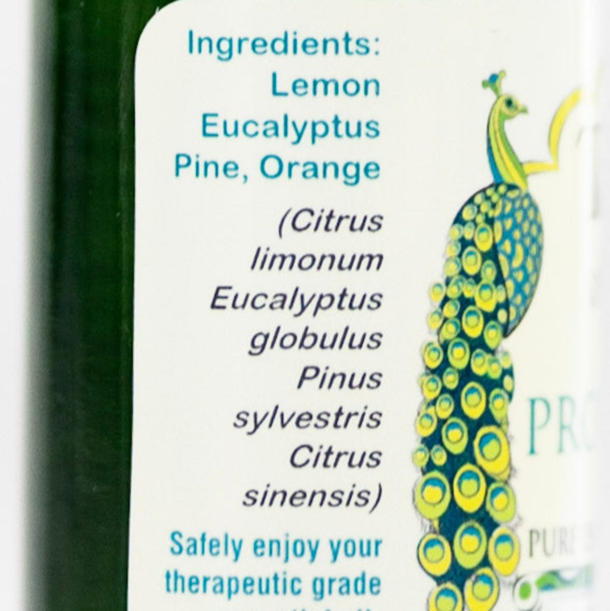 Bottle label with ingredients of Protection purifying aromatherapy blend.